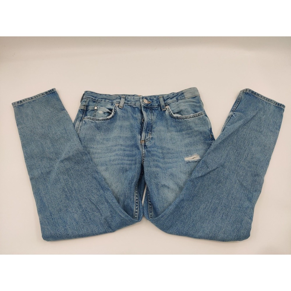 & Denim Light Wash Boyfriend Jeans Distressed Low Waist Button‎ Fly Women US 6